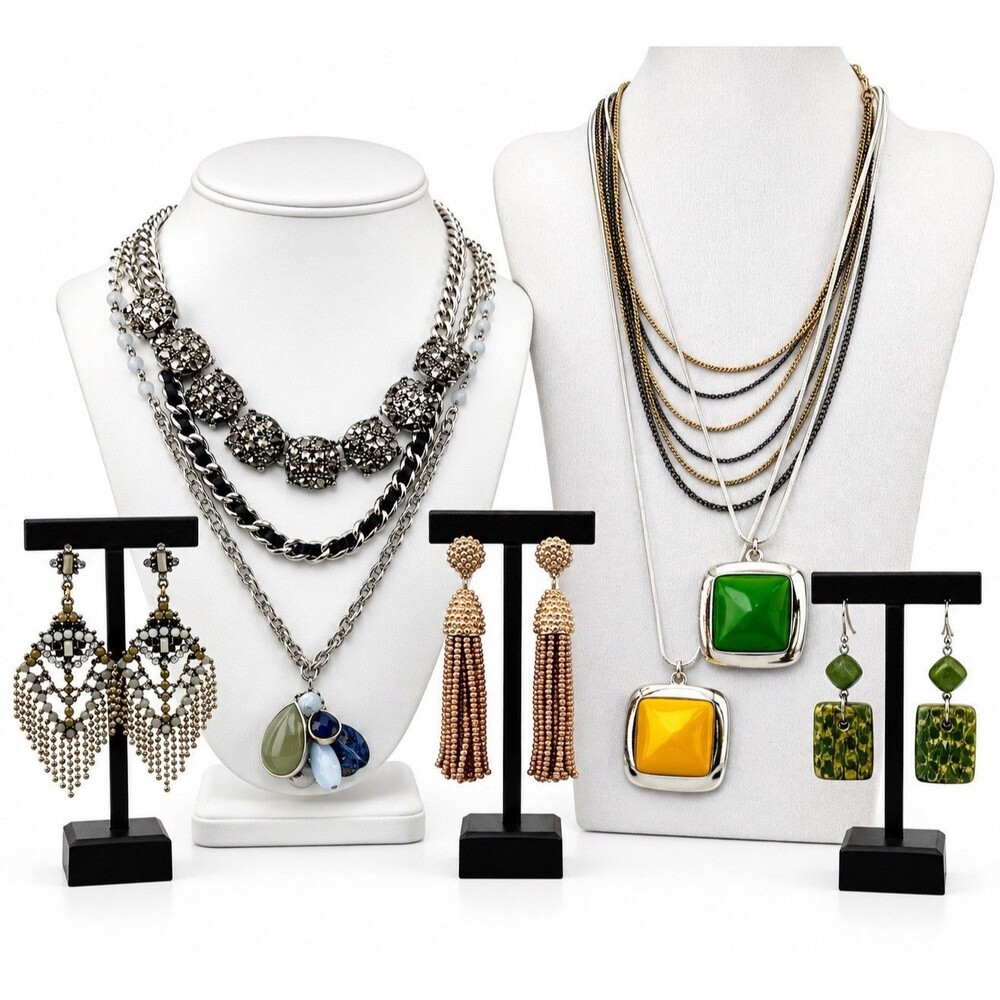 Lane Bryant Jewelry Statement Necklace Earrings Lot Rhinestone Tassel 9 Pc